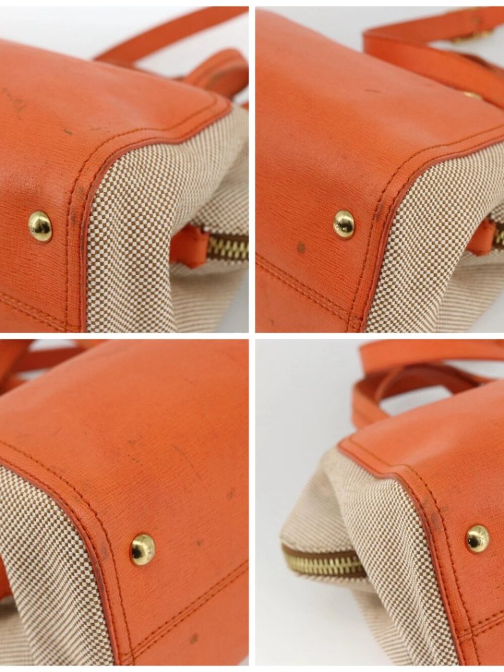 FENDI Chameleon Hand Bag Canvas Leather 2way Orange Gold Auth 172513 - Picture 14 of 16